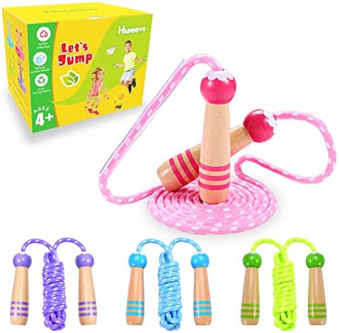 Jump Rope for Kids,Adjustable Cotton Braided Fitness Kids Skipping Rope with Wooden Handle for Outdoor Fun Activity Exercise Jump Rope Set for Boys Girls /4 Pack