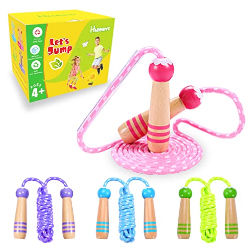 Jump Rope For Kids,Adjustable Cotton Braided Fitness Kids Skipping Rope With Wooden Handle For Outdoor Fun Activity Exercise Jump Rope Set For Boys Girls /4 Pack #TOP1