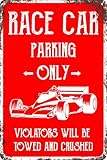 Race Car Room Decor for Boys, Cars Bedroom Wall Decor for Men Race Car Parking Only Sign for Garage Vintage Auto Metal Tin Sign Racing Road Signs Wall Art Decor 8x12 Inch