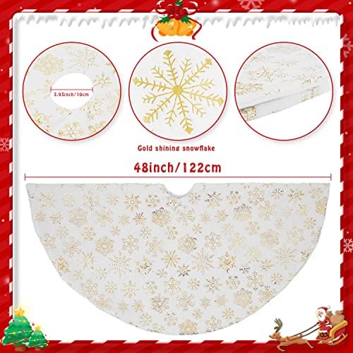 LECONCES Faux Fur Christmas Tree Skirt, 48inch white Christmas Tree Skirt Large Christmas Tree Mat with Gold Snowflake, for Home New Year Xmas Decorations