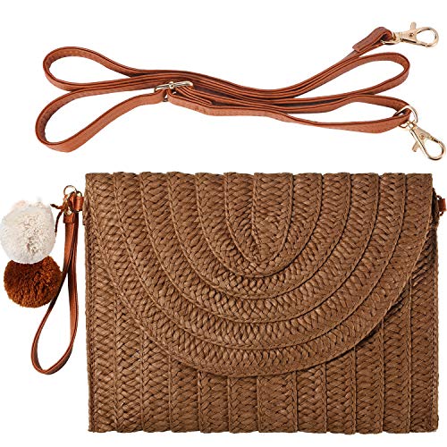 Image of Frienda Straw Purses for Women Straw Clutch Crossbody Bag Summer Beach Shoulder Bag Woven Envelope Wallet Handbags