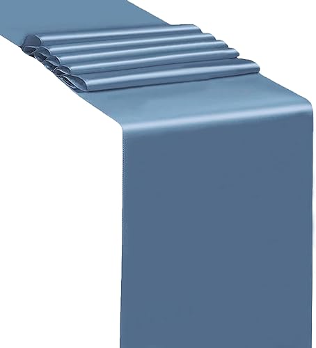 Miniatura 4 de Paquete de 50 bandas de satén azul polvoriento para sillas de boda, lazos para sillas de SINSSOWL de 7 x 108 pulgadas, cintas para silla, para