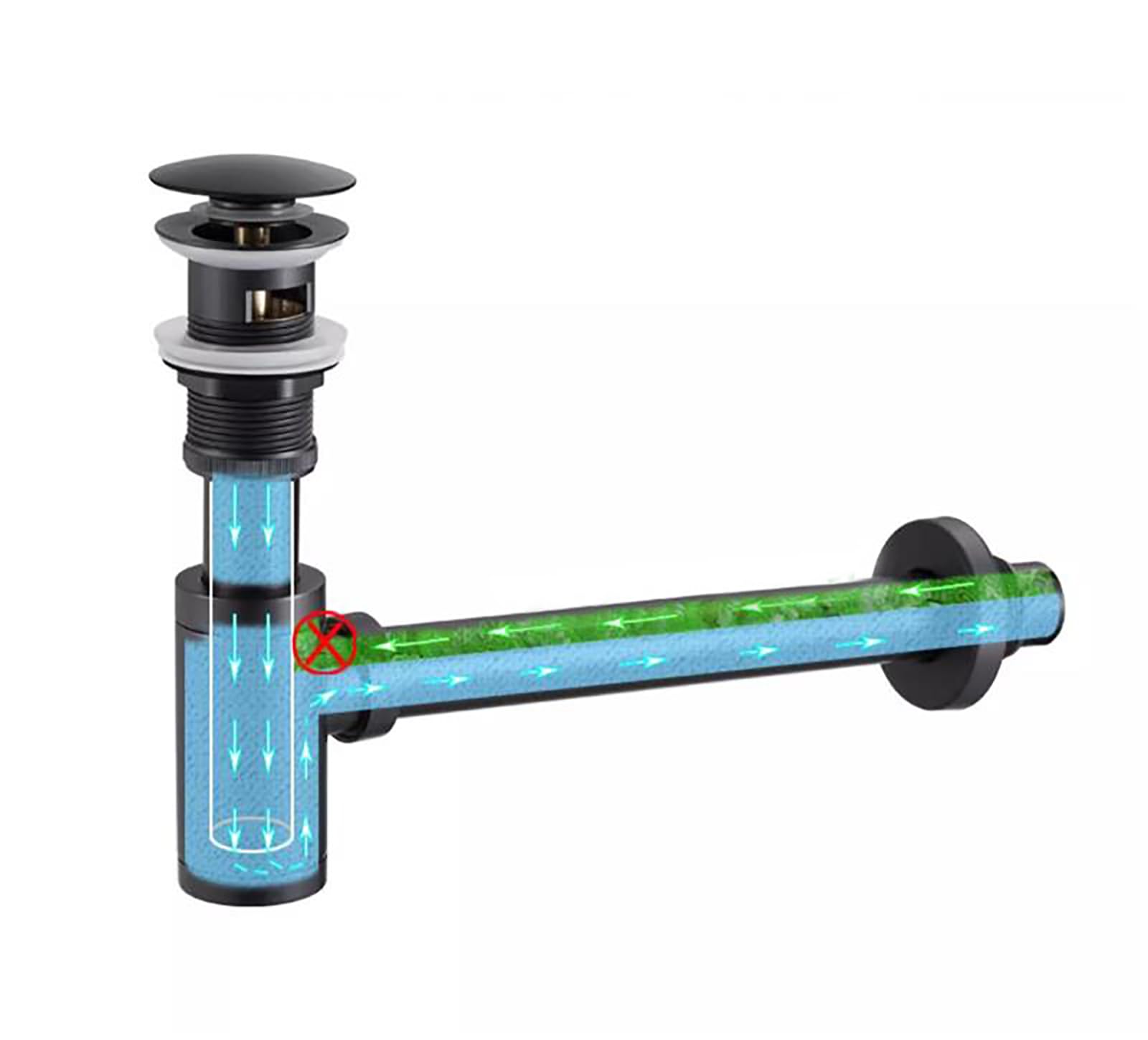 Sifón Fregadero Cocina Con Rebosadero,Válvula Click Clack,Altura Ajustable,Sifón Lavabo Flexible Cromado,Tubo De Desagüe Antiolor Antiobstrucción