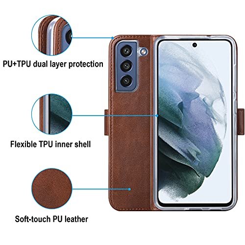 Cresee Case for Samsung Galaxy S21 FE 5G, PU Leather Wallet Flip Cover [3 Card Slots 1 Money Pocket] [Magnetic Closure] [Stand Kickstand] Folio Phone Case for Galaxy S21 FE - Brown - Image 8