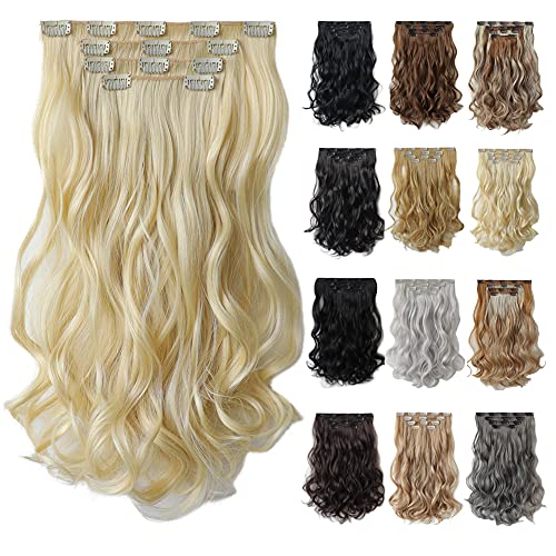 Bleach Blonde Hair Extensions,HSPCYGG Hairpieces For Hair Black Clip in Hair Extension 18 IN Wavy No Tangles Hair Extensions Synthetic Hair Hair Pieces Blonde Hair Extensions Clip in Women's Day Gift