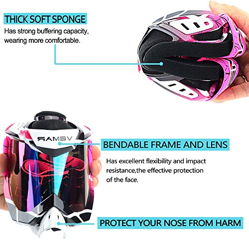 Motorcycle Motocross Goggles Atv Racing Goggles Dirt Bike Tactical Riding Motorbike Goggle Glasses, Bendable Windproof Dustproof Scratch Resistant Protective Safety Glasses (Pink) #TOP3