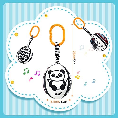 Dreamtop Black and White Sensory Toys 2Set 0-6 Months High Contrast Soft Baby Toy Book with Hanging Rattle Ring Newborn Sensory Gifts Toy for Infant Toddles Boys Girls Early Learning Activity 0-3-6-9
