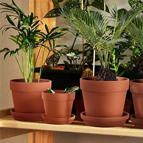 Ingofin Terracotta Pots Set With Saucer - 5/6/7 Inch Ceramic Clay Planters With Drainage Hole, Garden Flower Succulent Pots With Tray For Indoor Outdoor Plants, Set Of 3 #TOP6
