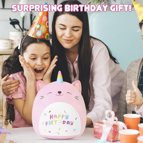 Image of SQEQE Cat Plush Toy Unicorn Cat Stuffed Animal Cute Birthday Plushies Pillow Soft Plushie Doll Gifts for Kid Decor(Pink Caticorn, 14 Inch)