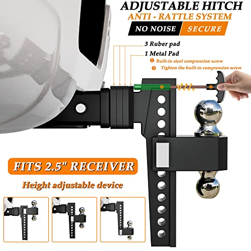 Vnn Adjustable Trailer Hitch, Tri-Ball (1-7/8", 2", 2-5/16"), Fits 2.5-Inch Receiver, 10 Inch Cushion Drop Hitch,18500 Lbs Gtw-Drop Hitch For Heavy Duty Truck, Solid Ball Mount, Black #TOP1