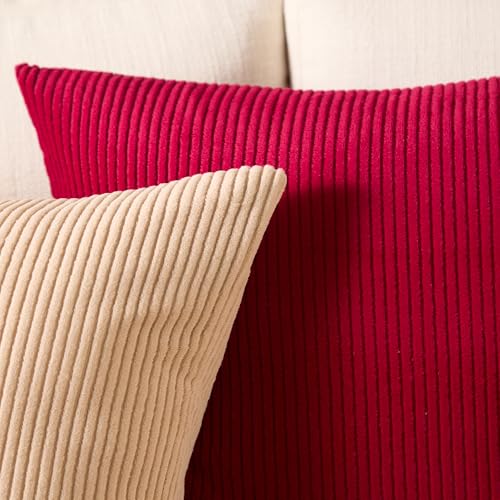 Image of Encasa XO Corduroy Cushion Covers, No Inserts, Set of 2, Red