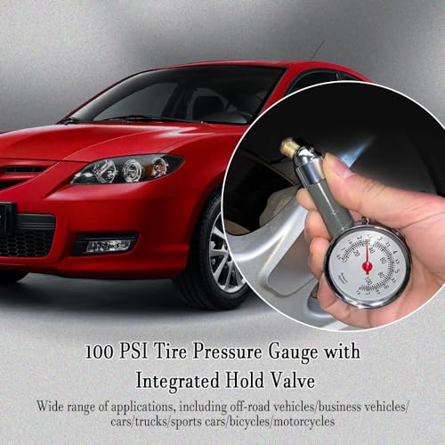 Image of Tire Pressure Gauge for Cars (0-100 Psi), Mechanical Tire Gauges for Tire Pressure, Tire Pressure Gauge Heavy Duty, Tire Air Gauge for Motorcycles, Trucks, Bicycles