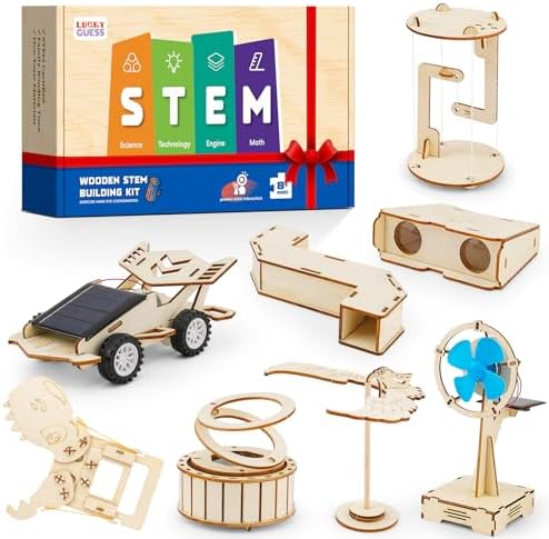 8 in1 STEM Science Kit for Kids Age 8-14,Wooden Physics Experiments & Solar Engineering Kits,Build Solar Car, Anti-Gravity Device, Telescope, Periscope & Dinosaur Claw,Gifts for Boys Girls
