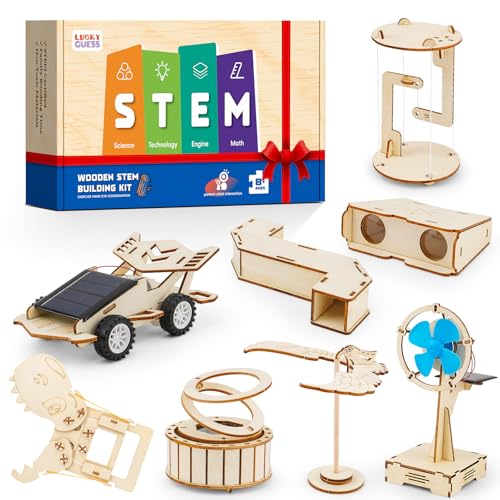 8 in1 STEM Science Kit for Kids Age 8-14, Wooden Physics Experiments & Solar Engineering Kits, Build Solar Car, Anti-Gravity Device, Telescope, Periscope & Dinosaur Claw, Gifts for Boys Girls