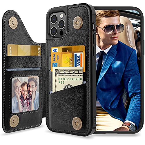 Greatest Product LOHASIC 6.1" for iPhone 12 Pro Wallet Case, for iPhone 12, 5 Card Holder Credit Slot PU Leather Phone Cover, Protective Magnetic Portfolio for Women Men, Classic Travel Pocket for I-12Pro - Black