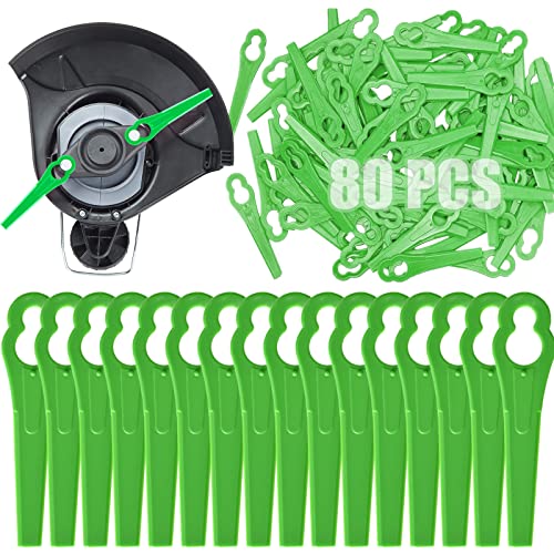 Beamely 80 Pcs Grass Trimmer Replacement Blades, 83 mm Plastic Garden Mower Blades Cordless Lawn Mower Cutting Blades Lawn Strimmer Accessories Tool for Swift Ryobi VonHaus Bosch Grass Strimmer-Green