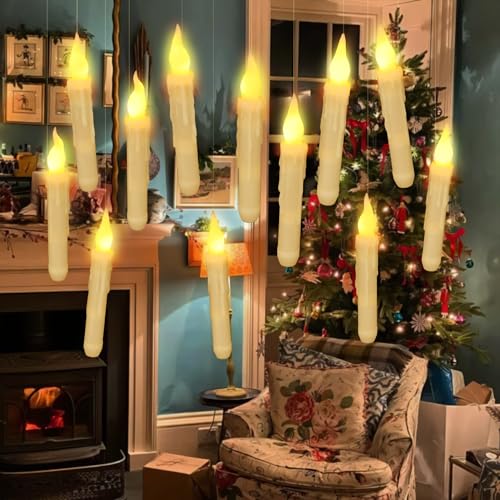 Image of 24Pack Floating LED Candles Sets, Taper Flameless Candles with Remote, Warm White Flickering Candles Hanging Decoration for Halloween Christmas Tree Party Home Decoration