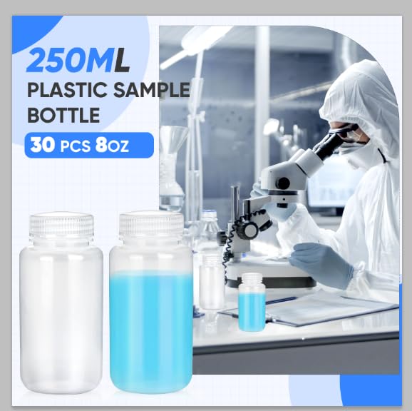 Dapuri 30 Pcs 8oz 250 ml Plastic Sample Bottle Wide Mouth Reagent Bottle Water Sample Bottles Lab Grade Polypropylene Bottles Containers for Laboratories Classroom by Dapuri - Image 2