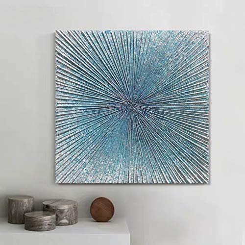Image of Yihui Arts Contemporary Abstract Living Room Wall Art Hand Painted Modern Teal Color Canvas Painting Pictures for Bedroom Bathroom Decor