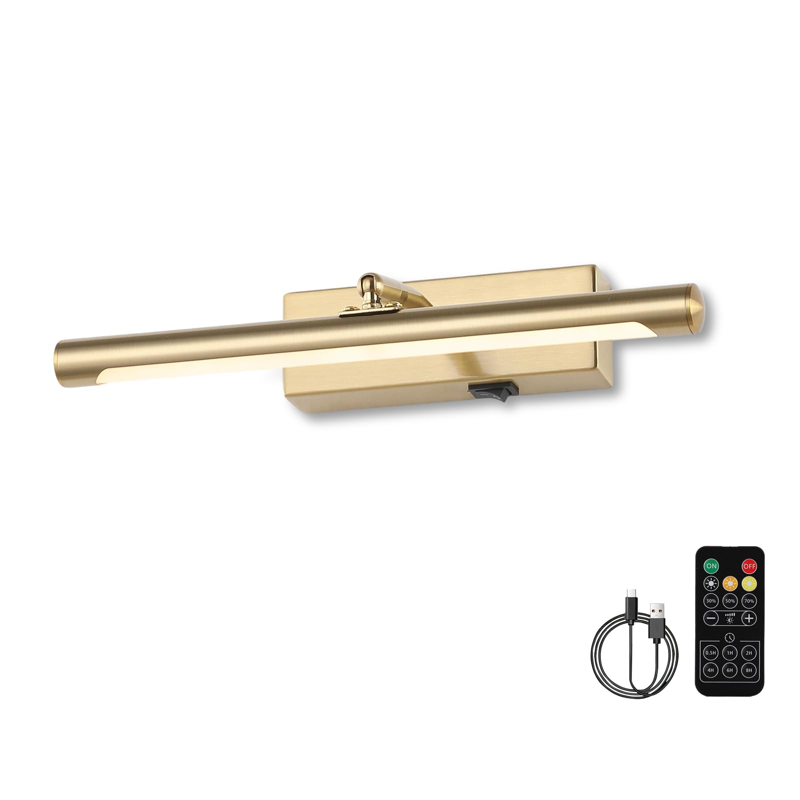 Picture Light for Wall Battery Operated, 12" Rechargeable Art Light with Remote and Timer for Painting, 3 Color Temps, Wireless Wall Light for Display, Artwork, Portrait, Gallery, Gold