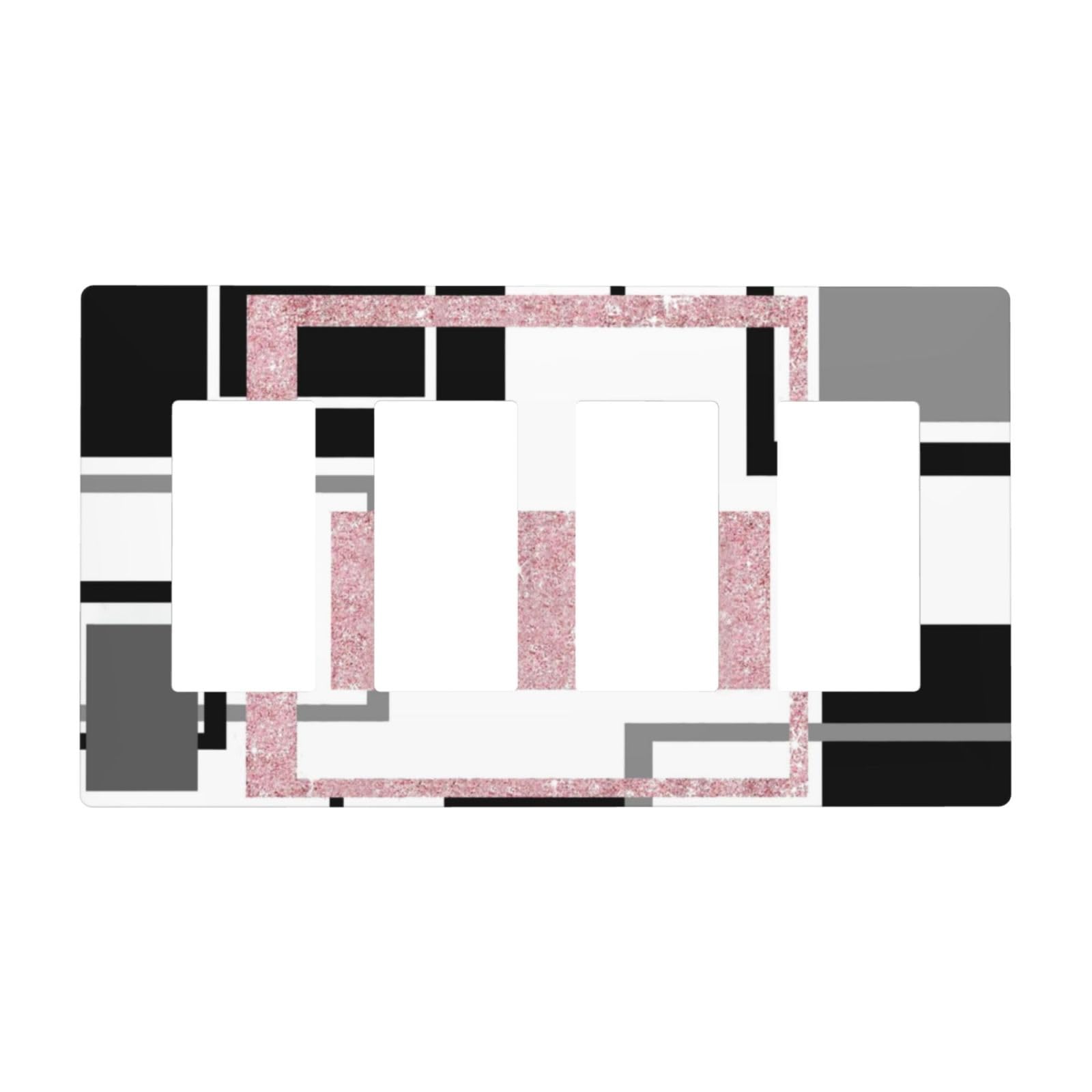 Glitter Pink Grey W hite Geomtric 4 Gang Quad Rocker/GFCI/Decorator Light Switch Cover Plate Decorative Electric Quadruple Faceplate Switchplate Screwless
