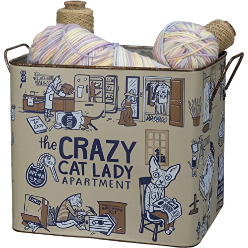 Primitives-by-Kathy-Set-of-2-Double-Sided-Galvanized-Metal-Bins-Crazy-Cat-Lady-Welcome-to-Catsville Primitives by Kathy Set of 2 Double Sided Galvanized Metal Bins Crazy Cat Lady Welcome to Catsville