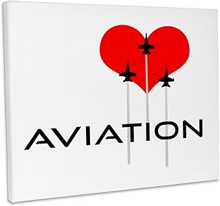 3dRose, Red heart, three fighter planes, contrails. Text Aviation on white, Museum Grade Canvas Wrap 10x8