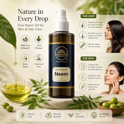 Image of Neem Oil Cold Pressed for Face Skin Hair & Body Hydration Pure & Natural (50ml)
