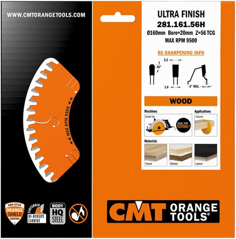 CMT 281.161.56H - TRAPEZOIDALTOOTH Saw Blade HW 160X2.2/1.6X20 Z56 TCG -3°NEG
