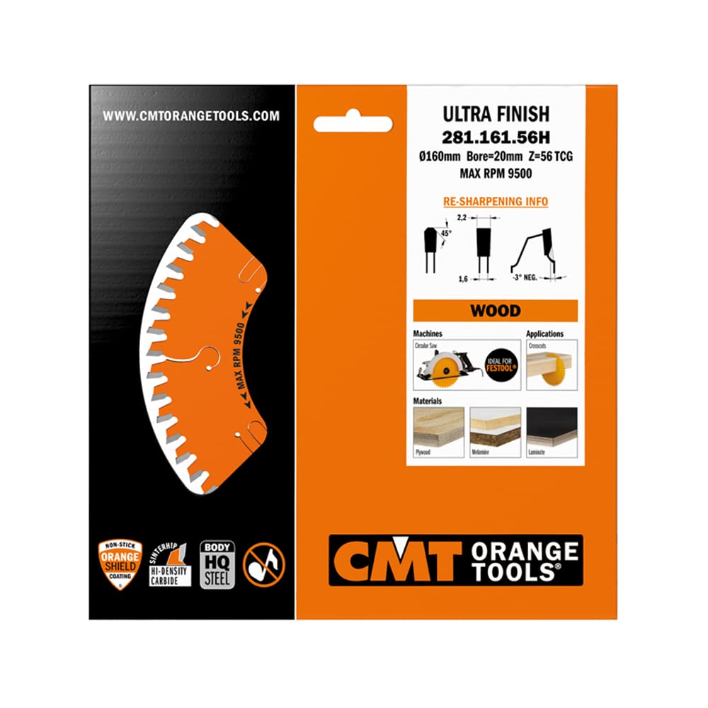 CMT 281.161.56H Sierra circular de diente trapezoidal negativo línea XTreme D 160mm B 20mm Z 56