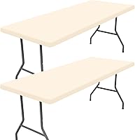 Vista 17 de Paquete de 2 manteles rectangulares de elastano de 4 pies, elásticos y ajustables para pícnic, cubierta de mesa de patio elástica y lavable