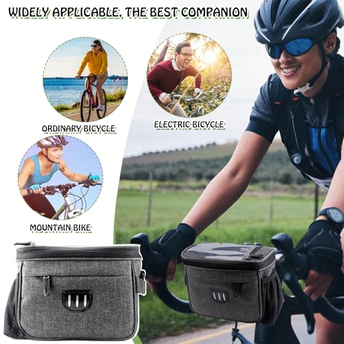 LPZMPZ Fahrradtasche Lenker Vorne 5L Lenkertasche Fahrrad Ebike Wasserdicht Lenkertaschen Bikepacking mit Handyhalterung, Touchscreen Und Abnehmbarer Schultergurt