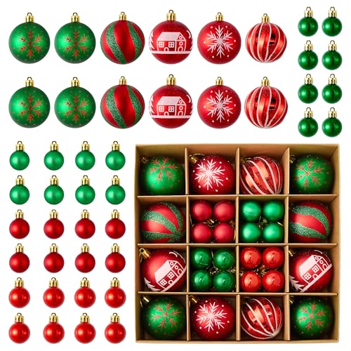 Rot Grün Weihnachtskugeln Kunststoff Set, 44 Stück...