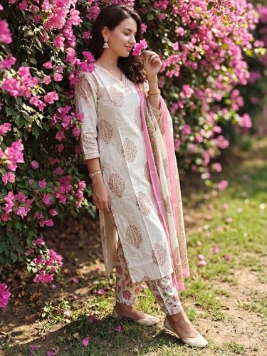 Image of INDO ERA Women Pure Cotton Kurta Set with Dupatta | Farsi Salwar Suit