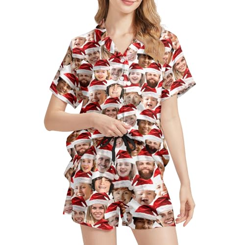 Image of Funny Satin Pajamas Set for Women Button Down Sleepwear Print Pjs Set 2 Piece Short Sleeve Loungewear Gift for Women