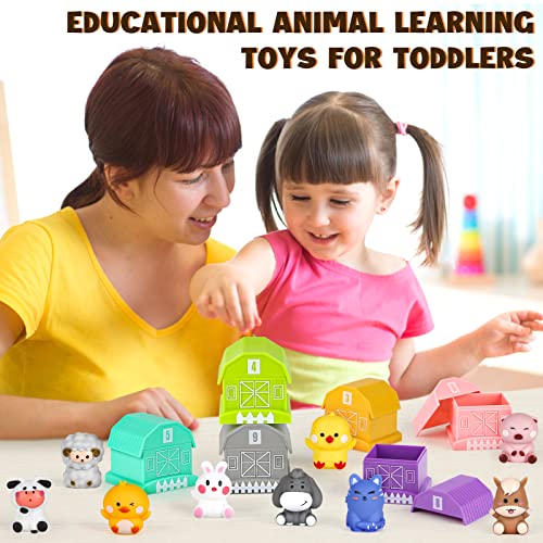 Learning Toys For Toddlers 1 2 3 Years Old, 20 Pcs Farm Animal Finger Puppets, Color Matching & Counting Numbers Montessori Toys, Learning Gifts For Baby Girls Boys #TOP6