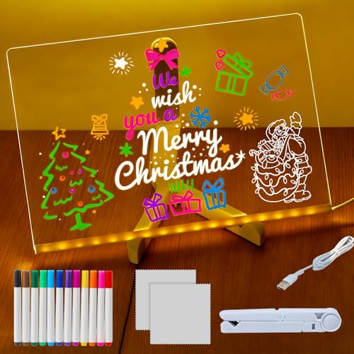 WDKXCN Tablette Lumineuse Dessin Led, 30 x 20 cm Tableau Lumineux, Tableau à Message Led avec Support et 12 Stylos de Couleur, Tableau Led Enfant, pour La Maison, Le Bureau et Lécole