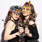Blulu 24 Pcs Mardi Gras Masks Carnival Parade Faux Feather Face Waterproof Cardboard Masks Masquerade Party New Orleans Fantasy for Women Man Costume Party Favors - Image 3
