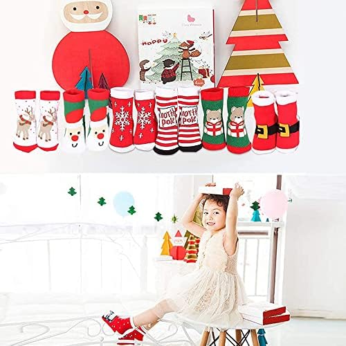 JORAKI Christmas Socks Kids, 6 Pairs Christmas Socks Boys Girls Toddler Baby Socks Santa Cotton Socks Cartoon Unisex kids Socks Winter Warm Socks for 1-10 Years Ol