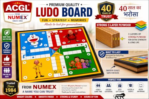 Image of Wooden Ludo & Snakes and Ladders Board Game | 12 x 12 Inch Multicolour 2-in-1 Classic Indoor Family Game for Kids & Adults | Fun & Learning | Made in India