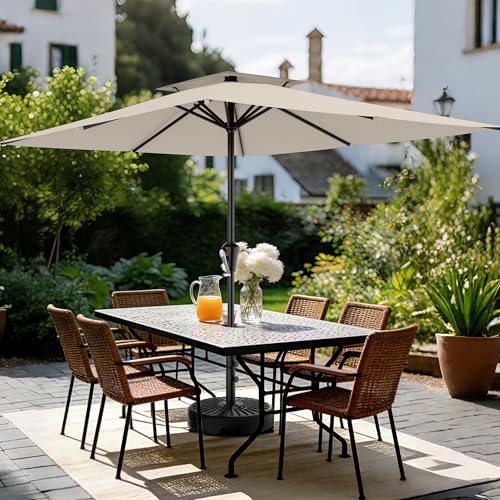 Image of AreShark 8'x10' 2 Tiers Rectangular Patio Umbrella - Outdoor Umbrella Waterproof UV Protection, Market Table Umbrella w /Crank for Pool, Backyard, Deck(Ivory)