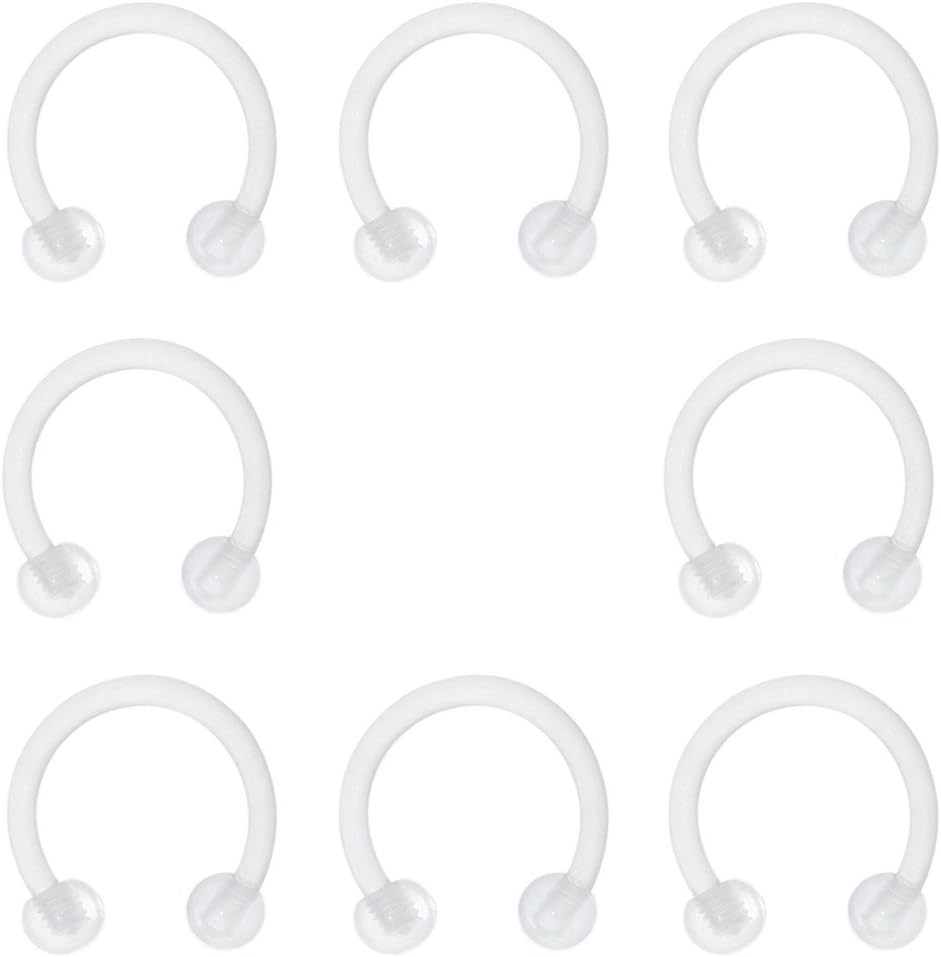 Oasis Plus 8pcs 16G 8mm 10mm Clear Flexible Bioflex Horseshoe Retainer Nose Septum Ring Snake Smiley Eyes Nipple Lip Cartilage Piercing