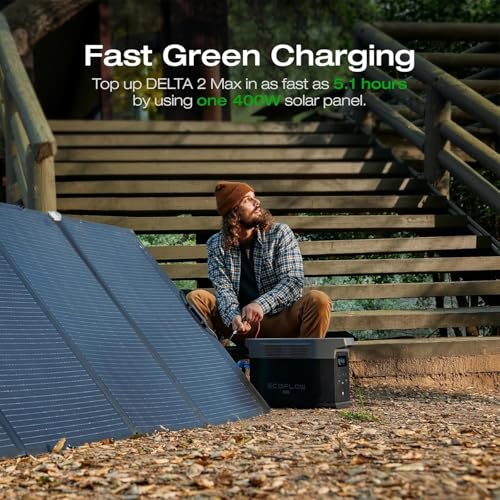 Image of EF ECOFLOW Solar Generator DELTA 2 Max 2048Wh With 400W Solar Panel, LFP Battery Portable Power Station Up to 3400W AC Output Fast Charging 0-80% in 43 Min solar powered generator For Camping, RV