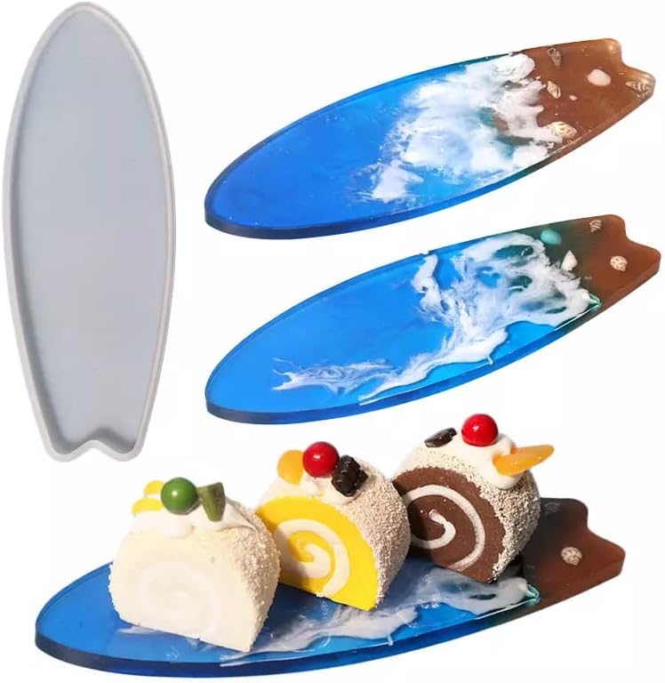 Bandeja de resina de molde de silicona para tabla de surf, 10.2 in x 3.8 in, arte para el hogar de olas del océano de resina de bricolaje Molde de