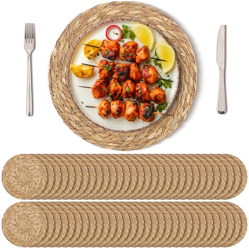 Kochorie  Round Woven Placemats 12 Inches Bulrush Placemats Natural Hand-Woven Boho Rattan Placemat Wicker Table Mats Farmhouse Weave Place Mats for Home Dining - Best Place Mats