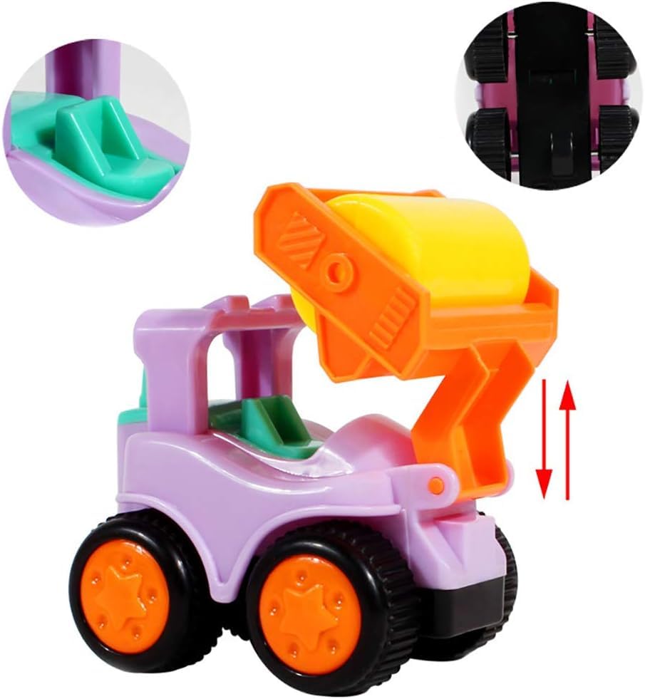 Image of SHAKTISM Construction Vehicle Toys, 6 Pack Friction Powered Cars, Push and Go Play Set with Cement Mixer, Dump Truck, Bulldozer, Tractor, Truck and Road Bike