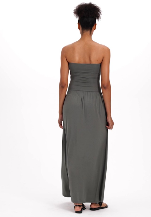LASCANA Women's Strapless Bandeau Maxi Dress – Flowy Ruched Dress with  Pockets, Double-Layered Bodice, Elastic Top, Casual Ch Olive at Amazon  Women's Clothing store
