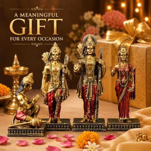 Image of ARMONIA Ram Darbar Idol with Ram Sita Laxman Hanuman Murti | Polystone God Idol Figurine for Home Pooja Room, Office & Gift | Study Table Decor God Statue for Mandir