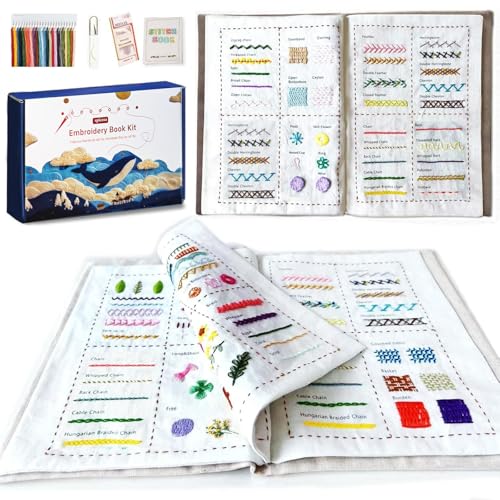 spicssa DIY Stitch Book, Embroidery Stitch Book on Linen Fabric, Complete Toolkit and Video Tutorials, Perfect for Beginners and Craft Lovers