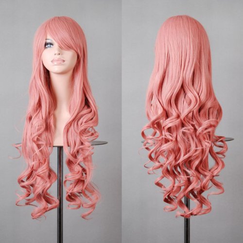 Perruque cheveux longs ondulés pour le quotidien, cosplay, mannequin de vitrine, carnaval ou fête déguisée, rose bonbon, Modell 1 Cover